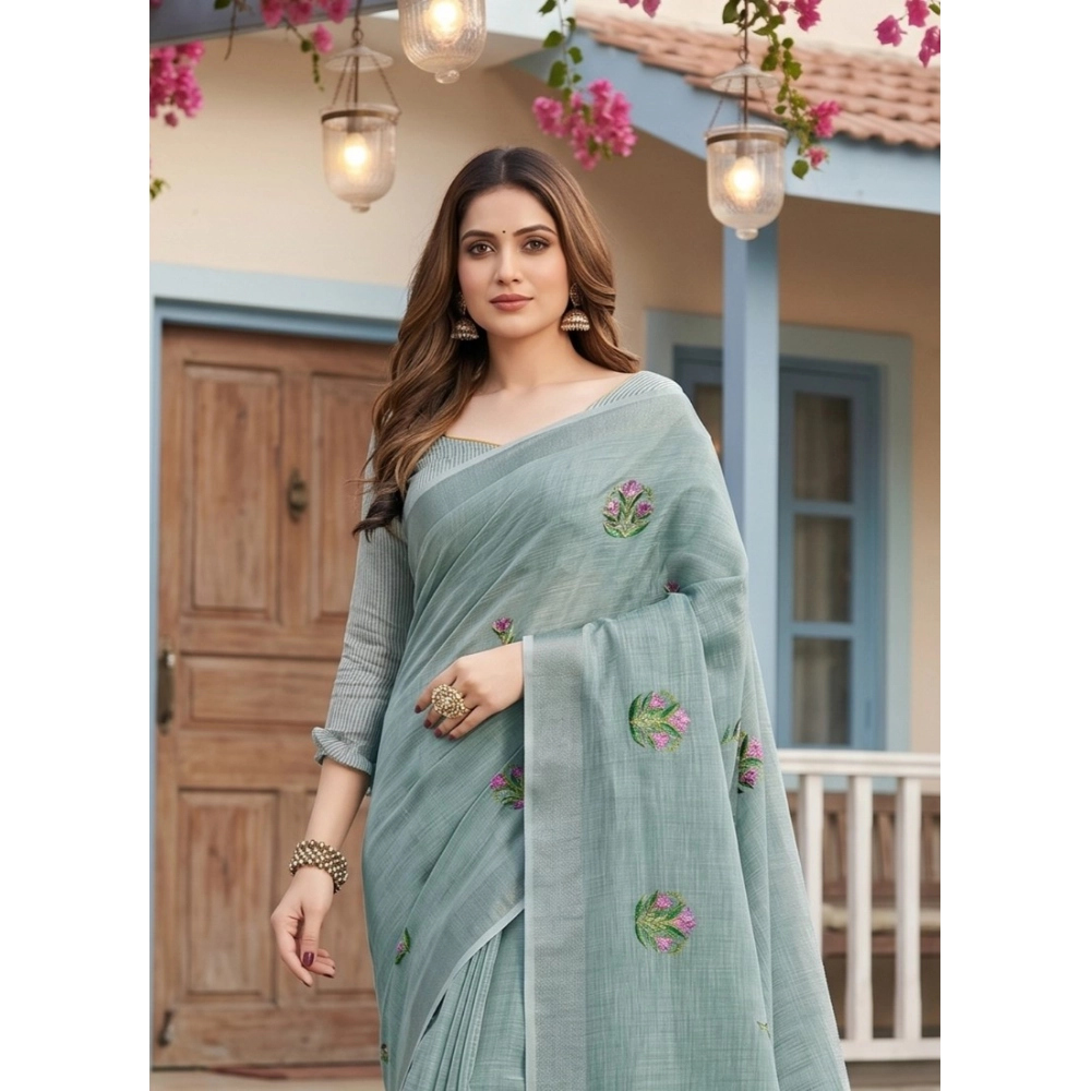 PID-67069-Women-s-Linen-Printed-Saree-With-Unstitched-Blouse-5-5-Mtr-Sea-Green-1-1000x1000-1.webp Women's Linen Embroidered Saree With Unstitched Blouse 5.5Mtr (Sea Green) - Image 1