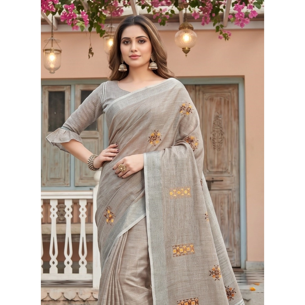 PID-67070-Women-s-Linen-Printed-Saree-With-Unstitched-Blouse-5-5-Mtr-Light-Beige-1-1000x1000-1.webp Women's Linen Embroidered Saree With Unstitched Blouse 5.5Mtr (Light Beige) - Image 1