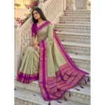 Women's Silk Blend Printed Saree With Unstitched Blouse 5.5Mtr (Light Green-Pink) - Image 4