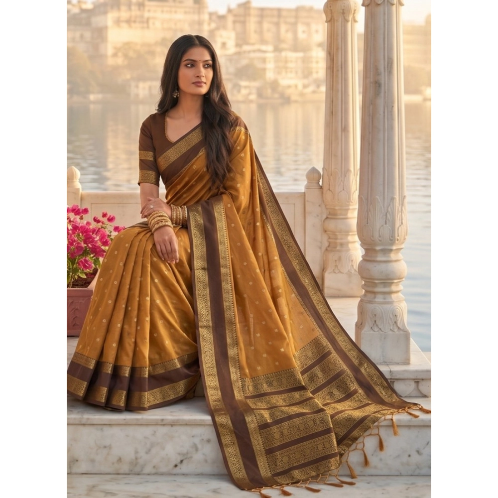 PID-67081-Women-s-Silk-Blend-Printed-Saree-With-Unstitched-Blouse-5-5-Mtr-Mustrd-1-1000x1000-1.webp Women's Silk Blend Printed Saree With Unstitched Blouse 5.5Mtr (Mustard-Brown) - Image 1