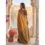 Women's Silk Blend Printed Saree With Unstitched Blouse 5.5Mtr (Mustard-Brown) - Image 3