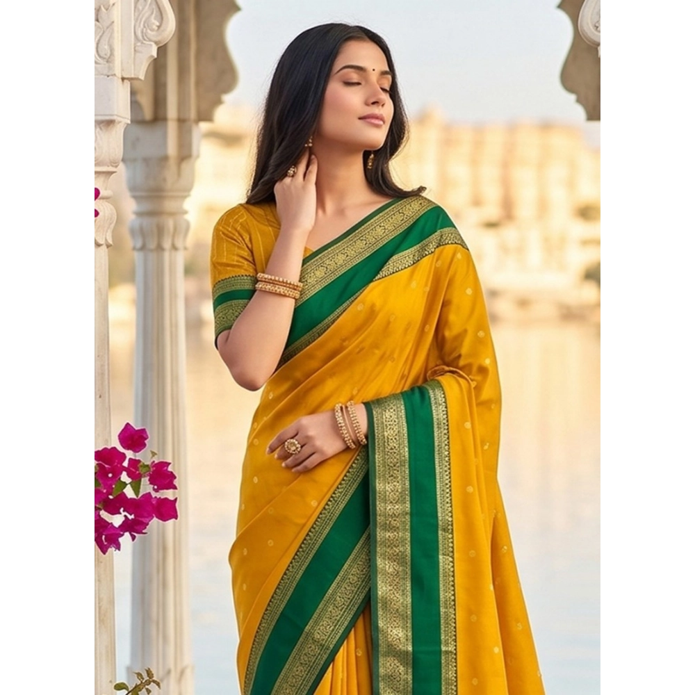 PID-67082-Women-s-Silk-Blend-Printed-Saree-With-Unstitched-Blouse-5-5-Mtr-Yellow-1-1000x1000-1.webp Women's Silk Blend Printed Saree With Unstitched Blouse 5.5Mtr (Yellow-Green) - Image 1