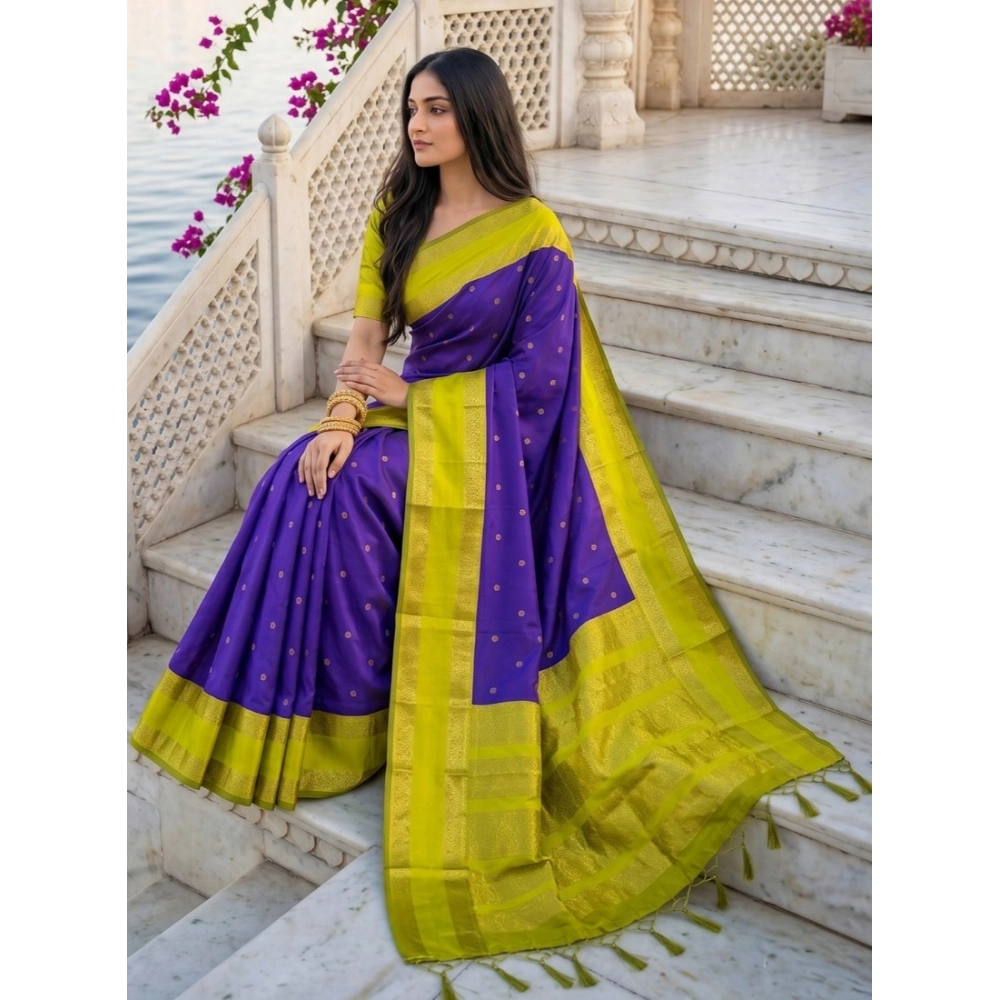 PID-67083-Women-s-Silk-Blend-Printed-Saree-With-Unstitched-Blouse-5-5-Mtr-Navy-1-1000x1000-1.webp Women's Silk Blend Printed Saree With Unstitched Blouse 5.5Mtr (Purple-Green) - Image 1