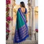 Women's Silk Blend Printed Saree With Unstitched Blouse 5.5Mtr (Teal-Blue) - Image 3
