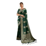 Women's Silk Blend Printed Saree With Unstitched Blouse 5.5Mtr (Dark Green) - Image 2