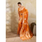 Women's Silk Blend Printed Saree With Unstitched Blouse 5.5Mtr (Orange) - Image 4