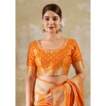 Women's Silk Blend Printed Saree With Unstitched Blouse 5.5Mtr (Orange) - Image 5