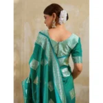 Women's Silk Blend Printed Saree With Unstitched Blouse 5.5Mtr (Sea Green) - Image 3