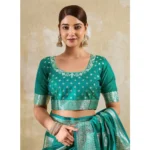 Women's Silk Blend Printed Saree With Unstitched Blouse 5.5Mtr (Sea Green) - Image 5