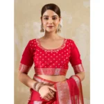 Women's Silk Blend Printed Saree With Unstitched Blouse 5.5Mtr (Red) - Image 4
