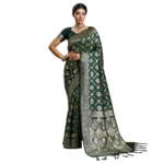 Women's Silk Blend Printed Saree With Unstitched Blouse 5.5Mtr (Bottel Green) - Image 2