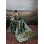Women's Silk Blend Printed Saree With Unstitched Blouse 5.5Mtr (Bottel Green) - Image 4