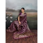 Women's Silk Blend Printed Saree With Unstitched Blouse 5.5Mtr (Wine) - Image 4