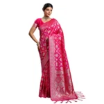 Women's Silk Blend Printed Saree With Unstitched Blouse 5.5Mtr (Pink) - Image 2