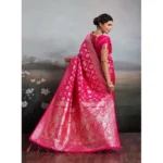 Women's Silk Blend Printed Saree With Unstitched Blouse 5.5Mtr (Pink) - Image 3