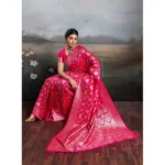 Women's Silk Blend Printed Saree With Unstitched Blouse 5.5Mtr (Pink) - Image 4