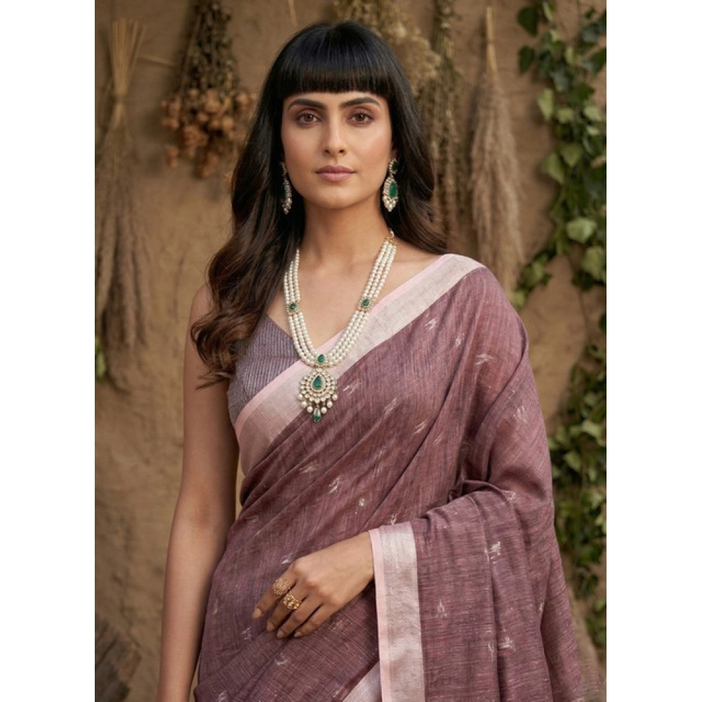 PID-67100-Women-s-Linen-Cotton-Printed-Saree-With-Unstitched-Blouse-5-5-Mtr-Purple-1-1000x1000-1.webp Women's Linen Cotton Printed Saree With Unstitched Blouse 5.5Mtr (Purple) - Image 1