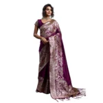 Women's Silk Blend Printed Saree With Unstitched Blouse 5.5Mtr (Wine) - Image 2