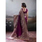 Women's Silk Blend Printed Saree With Unstitched Blouse 5.5Mtr (Wine) - Image 3