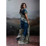 Women's Silk Blend Printed Saree With Unstitched Blouse 5.5Mtr (Navy Blue) - Image 3