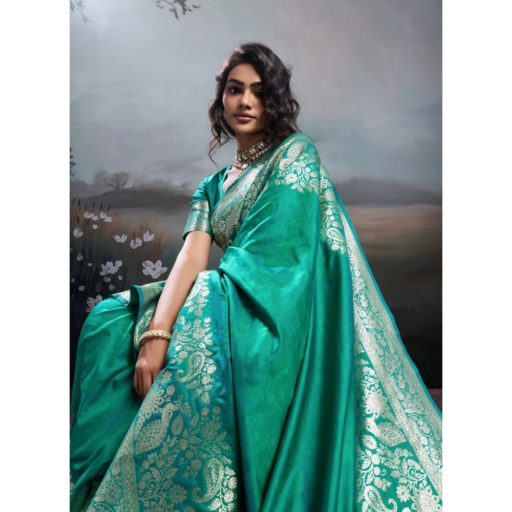 PID-67106-Women-s-Silk-Blend-Printed-Saree-With-Unstitched-Blouse-5-5-Mtr-Rama-1-1000x1000-1.webp Women's Silk Blend Printed Saree With Unstitched Blouse 5.5Mtr (Teal Green) - Image 1