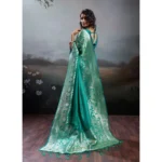 Women's Silk Blend Printed Saree With Unstitched Blouse 5.5Mtr (Teal Green) - Image 3