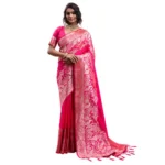 Women's Silk Blend Printed Saree With Unstitched Blouse 5.5Mtr (Pink) - Image 2
