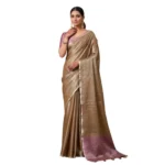 Women's Tissue Silk Solid Saree With Unstitched Blouse 5.5Mtr (Brown) - Image 2