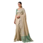 Women's Tissue Silk Solid Saree With Unstitched Blouse 5.5Mtr (Beige) - Image 2