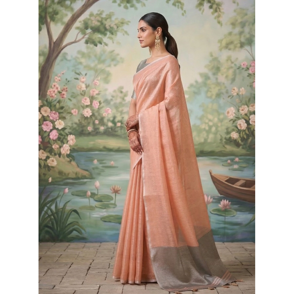 PID-67113-Women-s-Tissue-Silk-Soild-Saree-With-Unstitched-Blouse-5-5-Mtr-Peach-1-1000x1000-1.webp Women's Tissue Silk Solid Saree With Unstitched Blouse 5.5Mtr (Peach) - Image 1