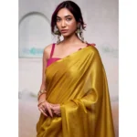 Women's Tissue Silk Solid Saree With Unstitched Blouse 5.5Mtr (Yellow)