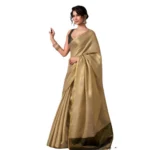 Women's Tissue Silk Solid Saree With Unstitched Blouse 5.5Mtr (Gold) - Image 2