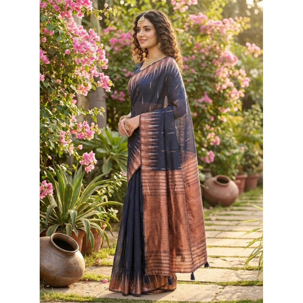 PID-67123-Women-s-Linen-Cotton-Printed-Saree-With-Unstitched-Blouse-5-5-Mtr-Navy-Blue-1-1000x1000-1.webp Women's Linen Cotton Printed Saree With Unstitched Blouse 5.5Mtr (Navy Blue) - Image 1