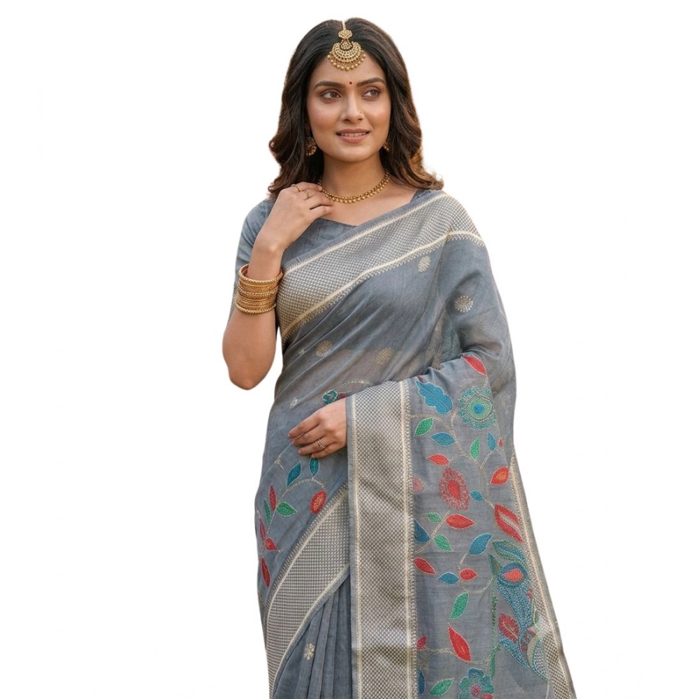 PID-67126-Generic-Women-s-Linen-Cotton-Floral-Embroiderd-Saree-With-Unstitched-Blouse-5-5-Mtr-Gray-1000x1000-1.webp Women's Linen Cotton Floral Embroidered Saree With Unstitched Blouse 5.5Mtr (Gray) - Image 1