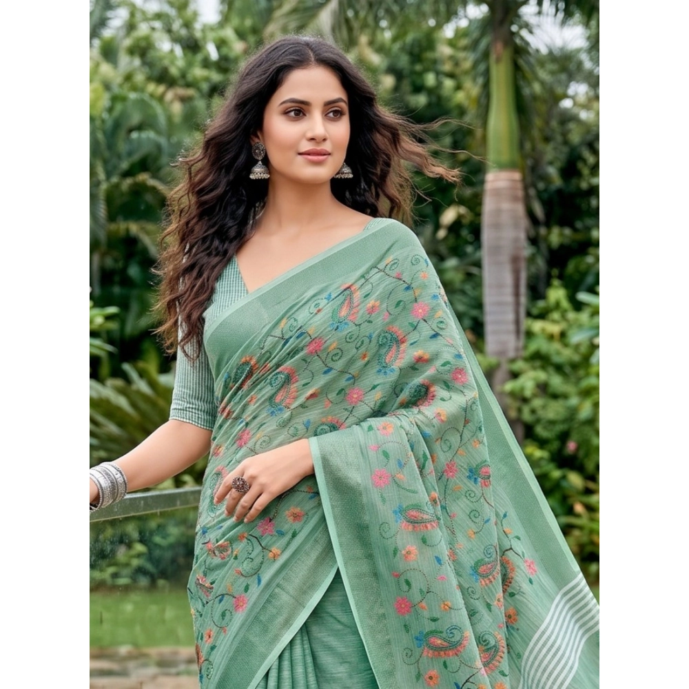 PID-67137-Generic-Women-s-Linen-Floral-Embroiderd-Saree-With-Unstitched-Blouse-5-5-Mtr-Sea-Green-1-1000x1000-1.webp Women's Linen Floral Embroidered Saree With Unstitched Blouse 5.5Mtr (Sea Green) - Image 1
