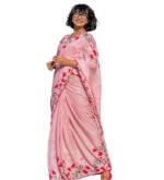 Women's Linen Floral Printed Saree With Unstitched Blouse - 5.5 Mtr (Pink) - Image 2