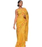 Women's Linen Floral Printed Saree With Unstitched Blouse - 5.5 Mtr (Yellow) - Image 2