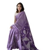 Women's Linen Printed Saree With Unstitched Blouse - 5.5 Mtr (Purple) - Image 2