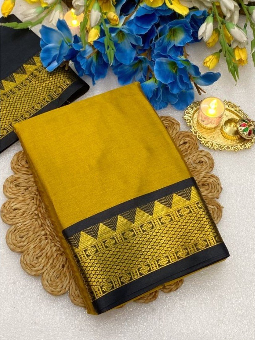Bg Remover 9 -1000 * 1100 - BSB253SAVYYYC566_GoldBlack_Main Women's Cotton Silk Striped Saree With Unstitched Blouse - 5.5 Mtr (Mustard Yellow-Black) - Image 1