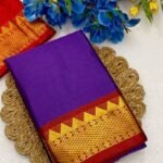 Women's Cotton Silk Striped Saree With Unstitched Blouse - 5.5 Mtr (Purple-Red)