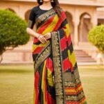 Women's Silk Kalamkari Printed Saree With Unstitched Blouse - 5.5 Mtr (Multicolor)