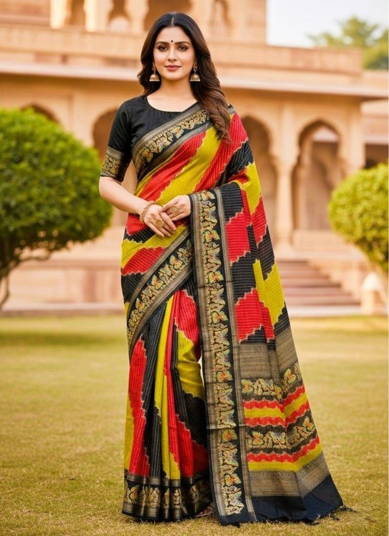 Bg Remover 8 - BSB253SAVYYYC567_Red_Main Women's Silk Kalamkari Printed Saree With Unstitched Blouse - 5.5 Mtr (Multicolor) - Image 1