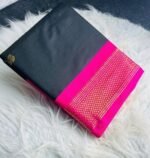 Women's Cotton Silk Solid Saree With Unstitched Blouse - 5.5 Mtr (Black-Pink)