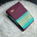 Women's Cotton Silk Solid Saree With Unstitched Blouse - 5.5 Mtr (Purple-Turquoise)
