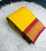 Women's Cotton Silk Solid Saree With Unstitched Blouse - 5.5 Mtr (Yellow-Red)
