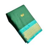 Women's Cotton Silk Solid Saree With Unstitched Blouse - 5.5 Mtr (Dark Green-Turquoise) - Image 2