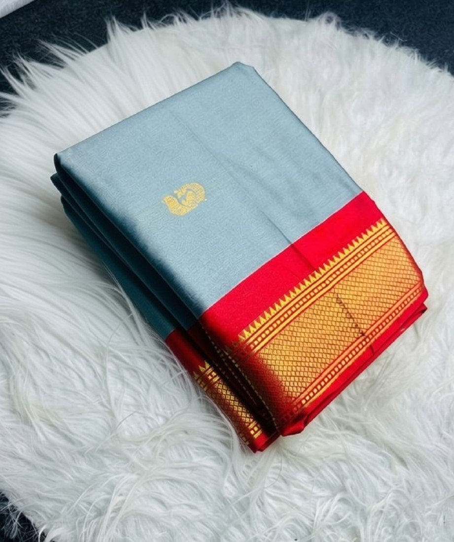 Bg Remover 8 - BSB253SAVYYYC569_CP_greyred_Main Women's Cotton Silk Solid Saree With Unstitched Blouse - 5.5 Mtr (Grey-Red) - Image 1