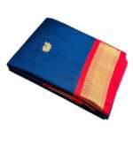 Women's Cotton Silk Solid Saree With Unstitched Blouse - 5.5 Mtr (Navy Blue-Red) - Image 2