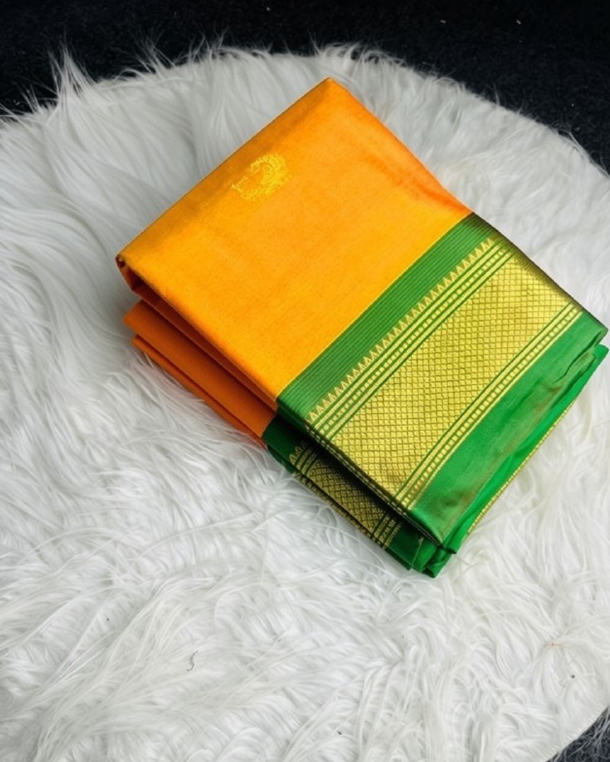 Bg Remover 8 - BSB253SAVYYYC569_CP_ornggrn_Main Women's Cotton Silk Solid Saree With Unstitched Blouse - 5.5 Mtr (Yellow-Green) - Image 1