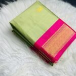 Women's Cotton Silk Solid Saree With Unstitched Blouse - 5.5 Mtr (Light Green-Pink)